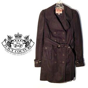 Vintage JUICY COUTURE Soft Cotton Black Double Breasted Trench Coat Petite EUC